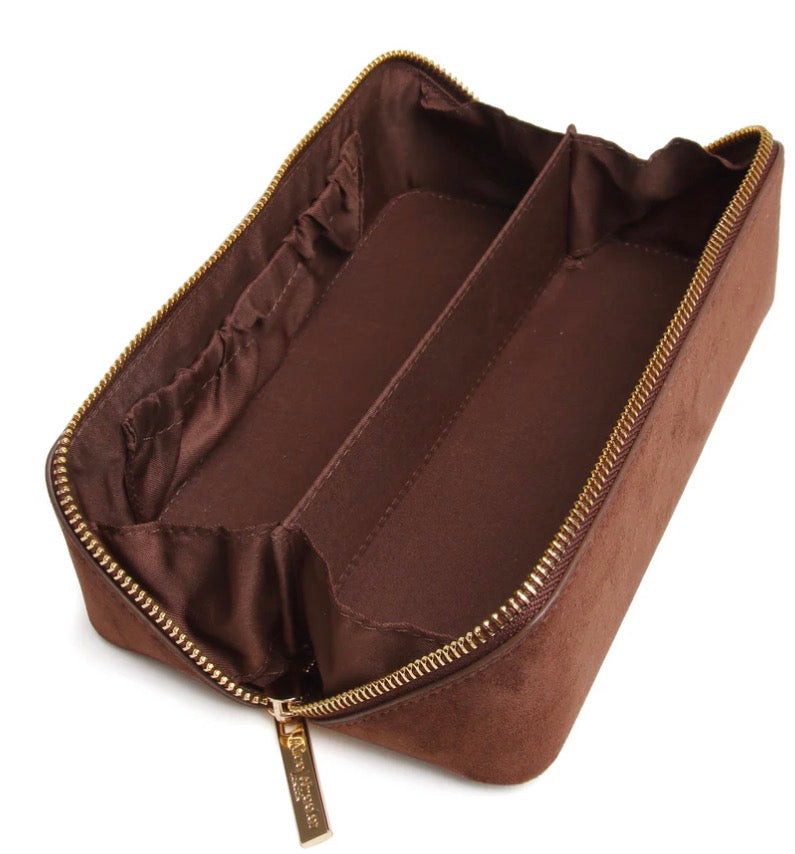 Alice Wheeler Chocolate Kensington Suede Small Train Case