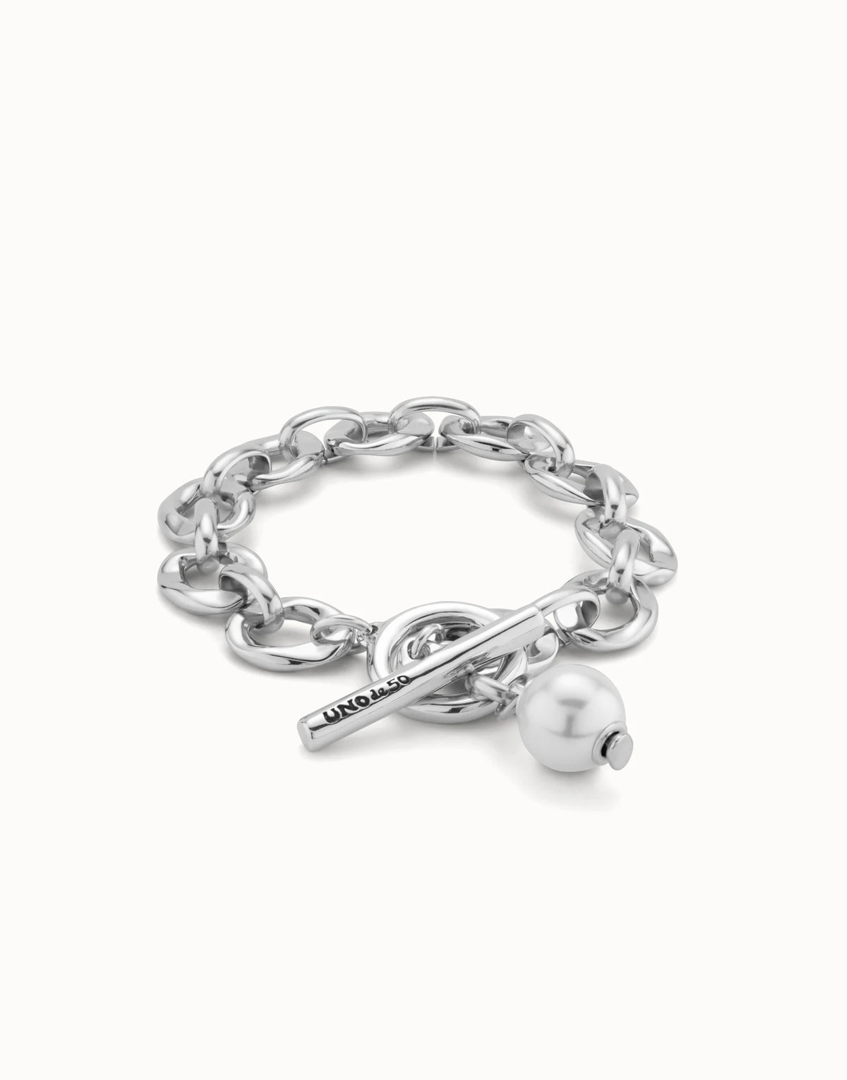UNO DE 50 YOLO Silver Bracelet With Links And Pearl Charm