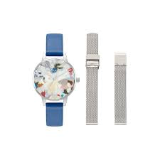 Olivia Burton Pop Art Electric Blue & Silver Mesh Strap Set