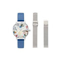 Olivia Burton Pop Art Electric Blue & Silver Mesh Strap Set