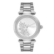 Olivia Burton Signature 34mm Floral T-Bar White & Silver Bracelet Watch