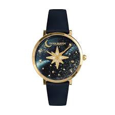 Olivia Burton Celestial 35mm Nova Slim Gold & Sapphire Blue Leather Strap Watch