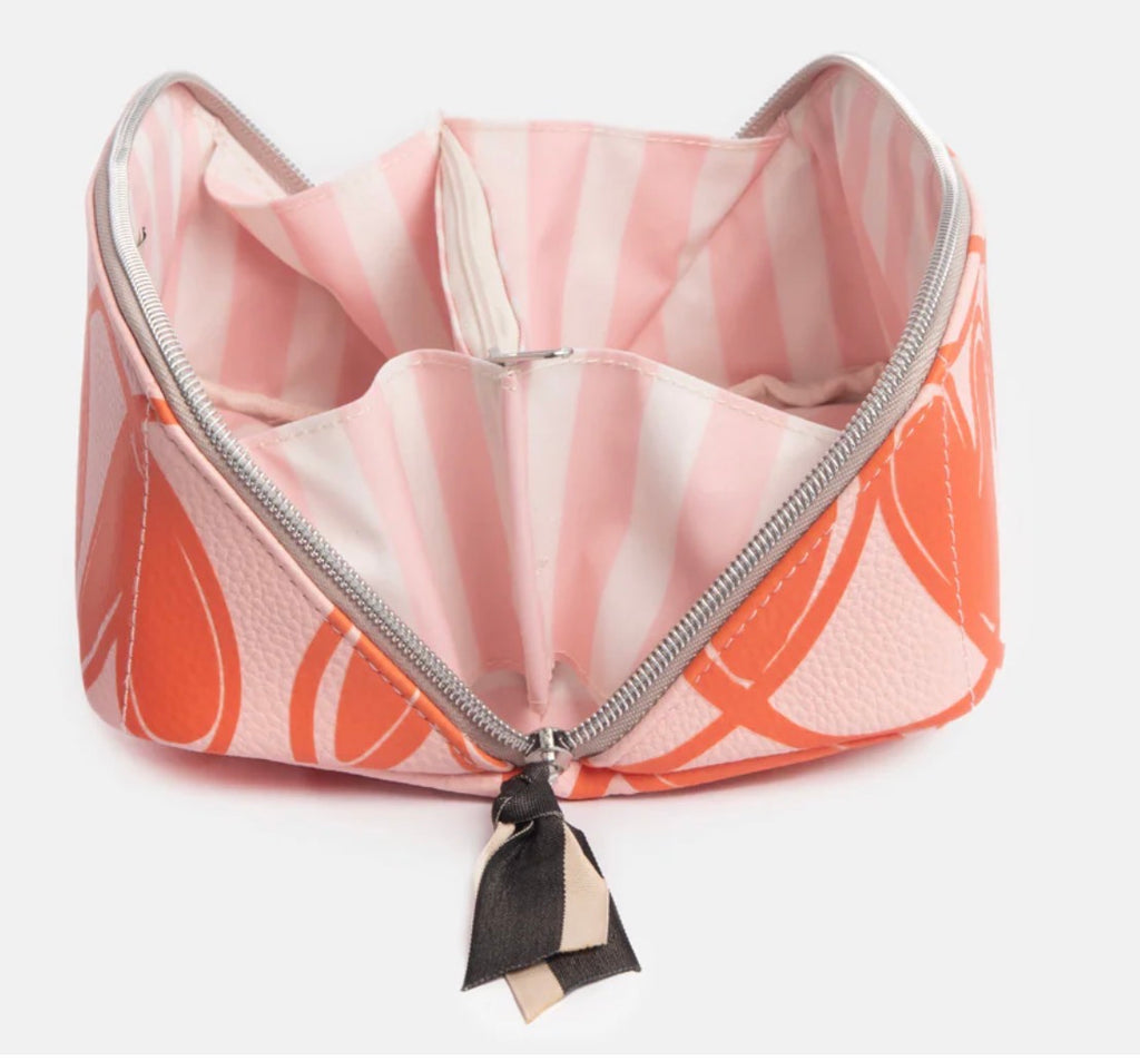Caroline Gardner Pink & Orange Lopped Hearts Flat Lay Cosmetic Bag