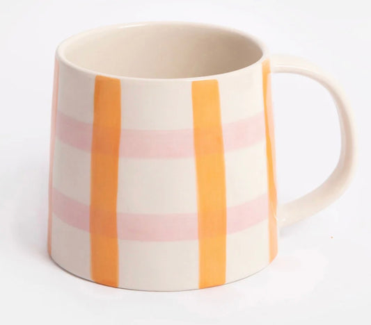 Caroline Gardner Orange & Pink Check Large Ceramic Mug