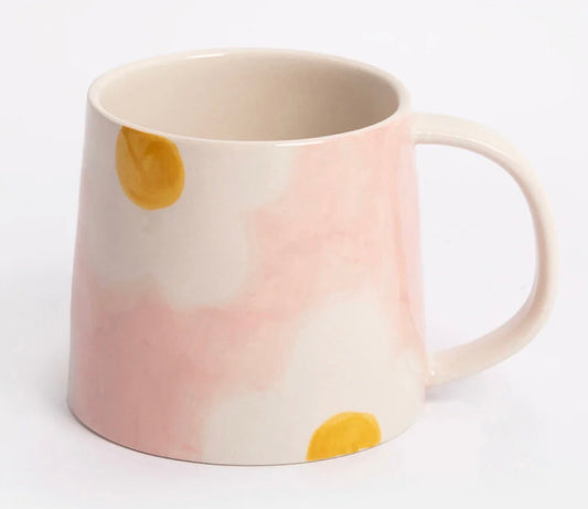 Caroline Gardner Pink & Mustard Flower Large Ceramic Mug