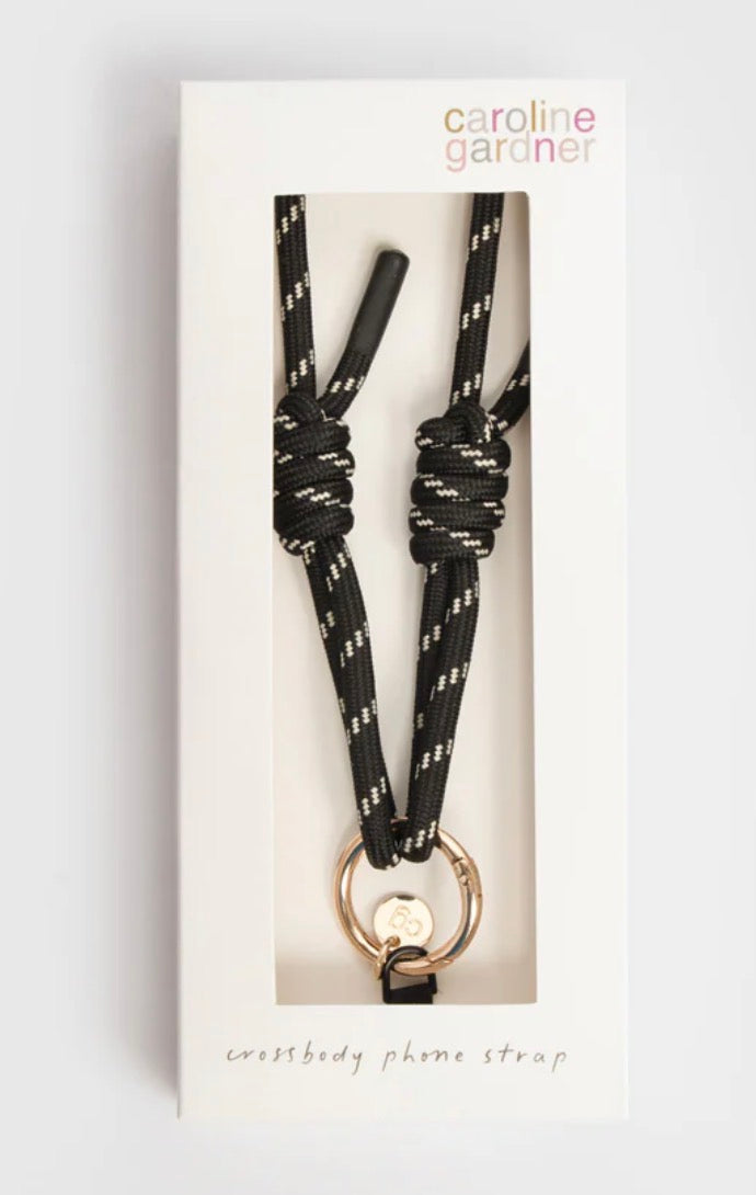 Caroline Gardner Black & White Cord Crossbody Phone Strap