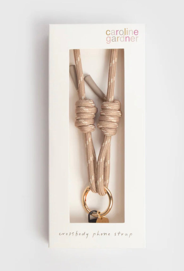 Caroline Gardner Taupe & White Cord Crossbody Phone Strap