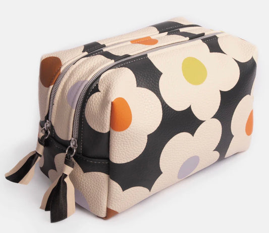 Caroline Gardner Multi Flower Charcoal Large Travel Wash Bag