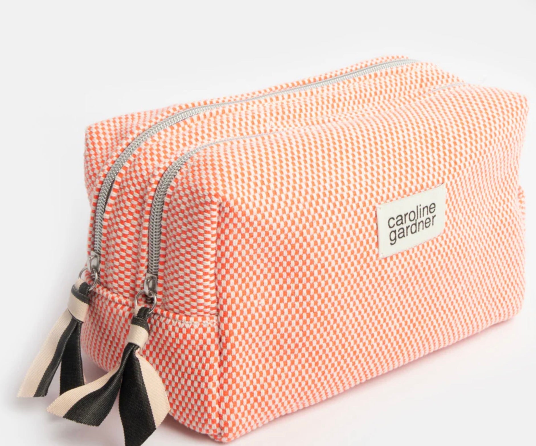 Caroline Gardner Orange Woven Check Large Travel Wash Bag