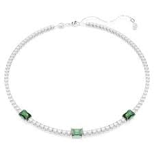 Swarovski Matrix Tennis Necklace Mixed Cuts Green Rhodium plated