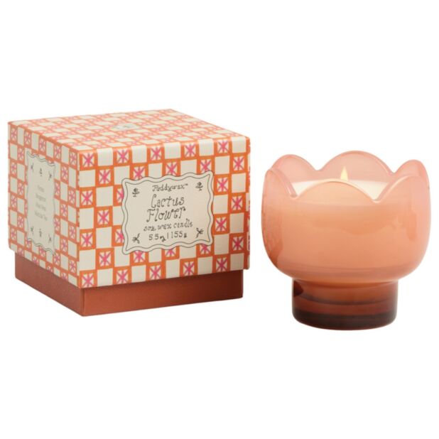 Paddywax Tulip Cactus Flower Pink & Burnt Orange Glass Candle