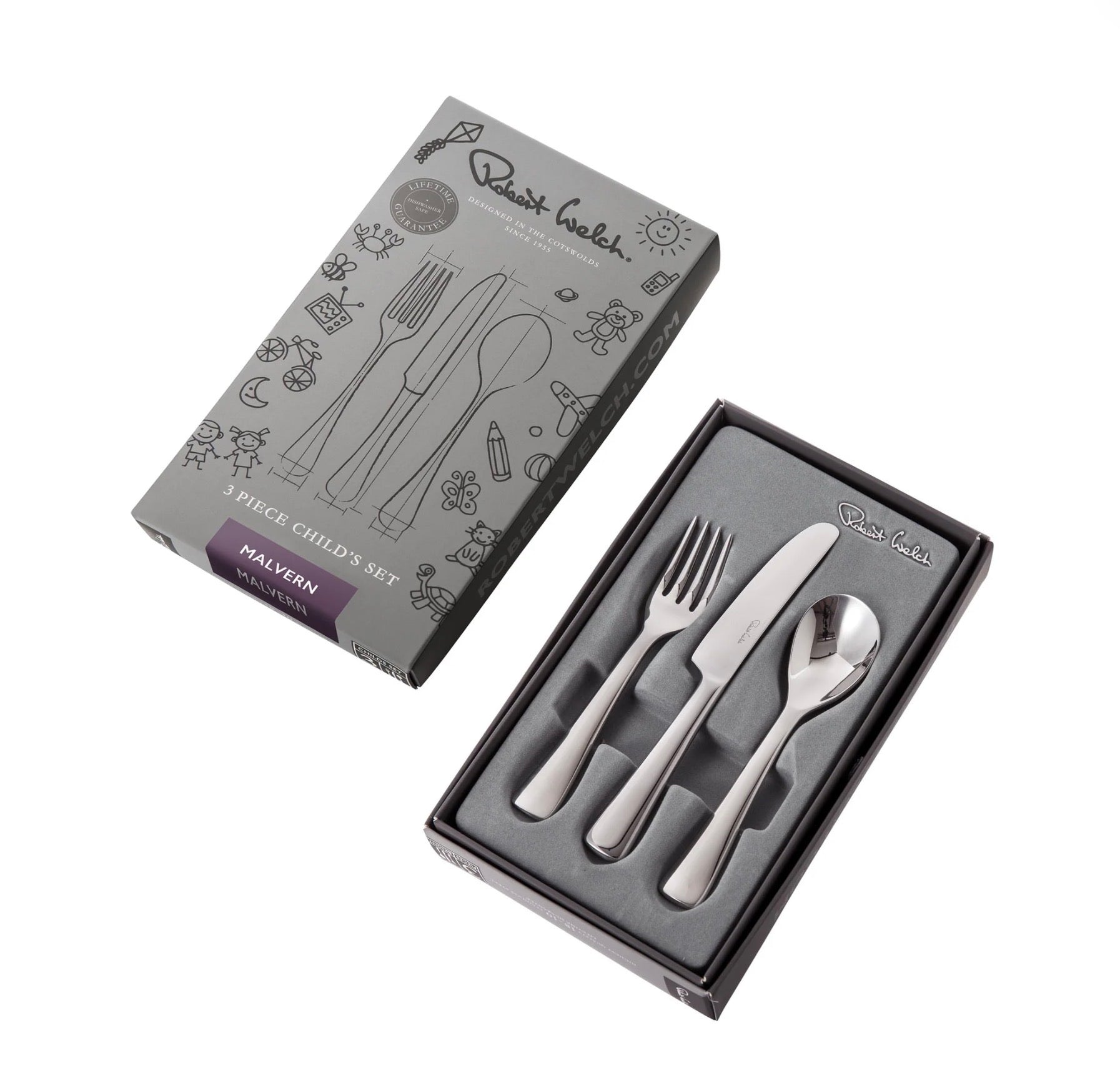 Robert Welch Malvern Bright Childrens Cutlery Set 3 Piece