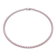 Swarovski Matrix Tennis Necklace Round Cut Pink Rhodium Plated Medium