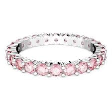 Swarovski Matrix Ring Round Cut Pink Rhodium Plated Size 55
