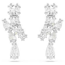 Swarovski Matrix Drop Earrings Mixed Cuts White Rhodium Plated