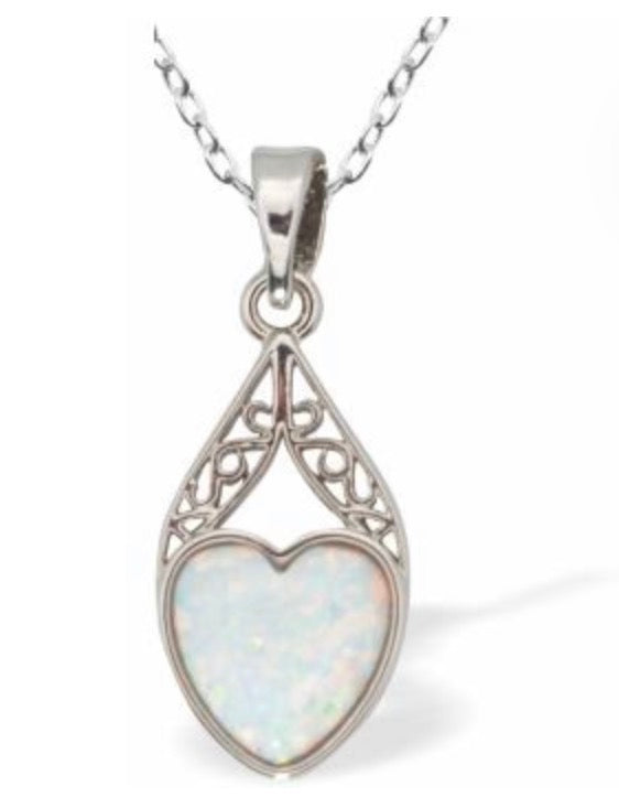 Byzantium Glowing Opalite Filigree Heart necklace