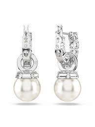 Swarovski Matrix Drop Earrings Crystal Pearl Round Cut White Rhodium Plated