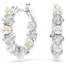 Swarovski Matrix Drop Earrings Crystal Pearl Round Cut White Rhodium Plated