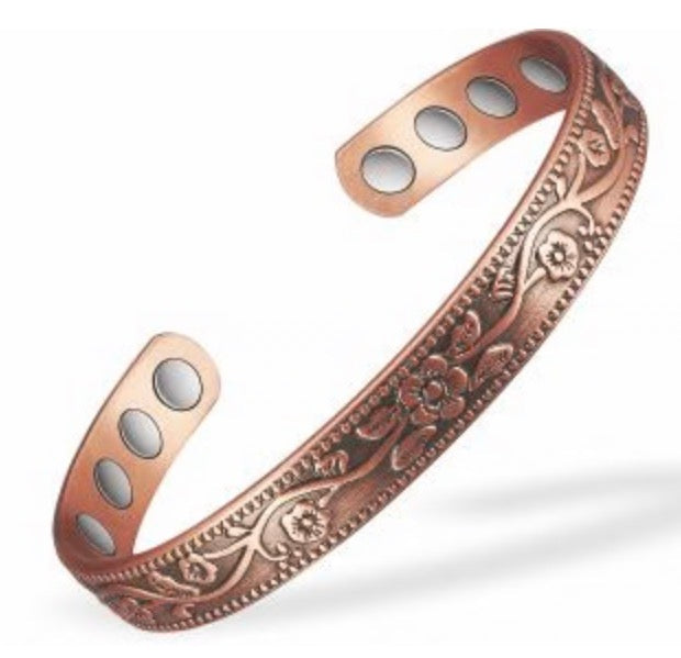 Byzantium Magnetic Bracelet with floral imprint and 8 magnets Copper