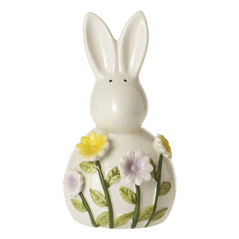White Ceramic Rabbit With Flowers