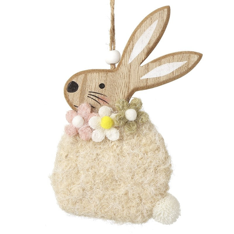 Fluffy Wooden Bunny Hanging Decoration