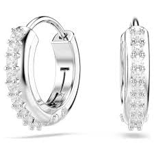 Swarovski Matrix Hoop Earrings Round Cut White Rhodium Plated