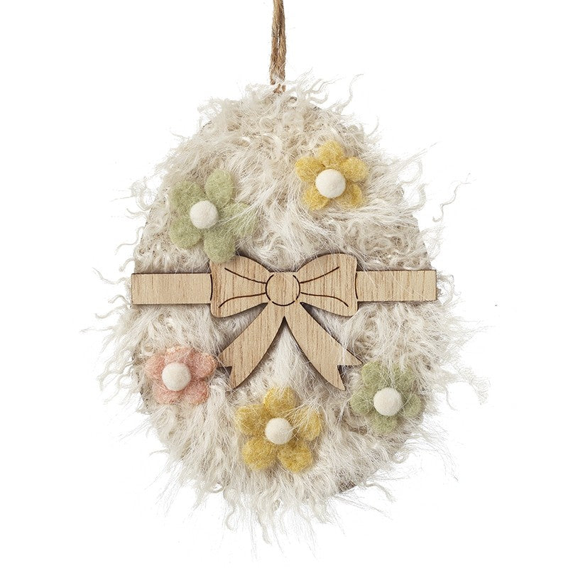 Fluffy Wooden Hanging Easter Egg Decoration