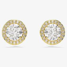 Swarovski Una Angelic Stud Earrings Round Cut Gold Tone Gold-Tone Plated