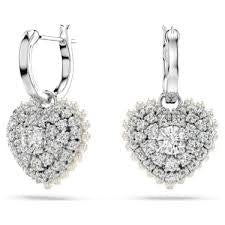 Swarovski Idyillia Drop Earrings Crystal Pearl Heart White Rhodium Plated