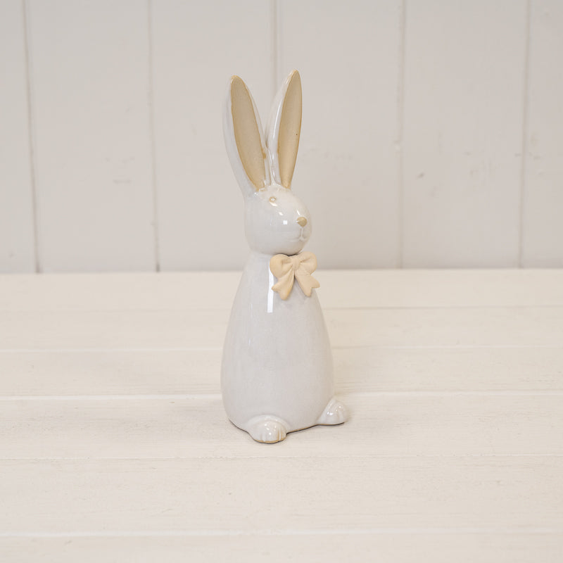 Large Ceramic Natural Rabbit with Bow Detail