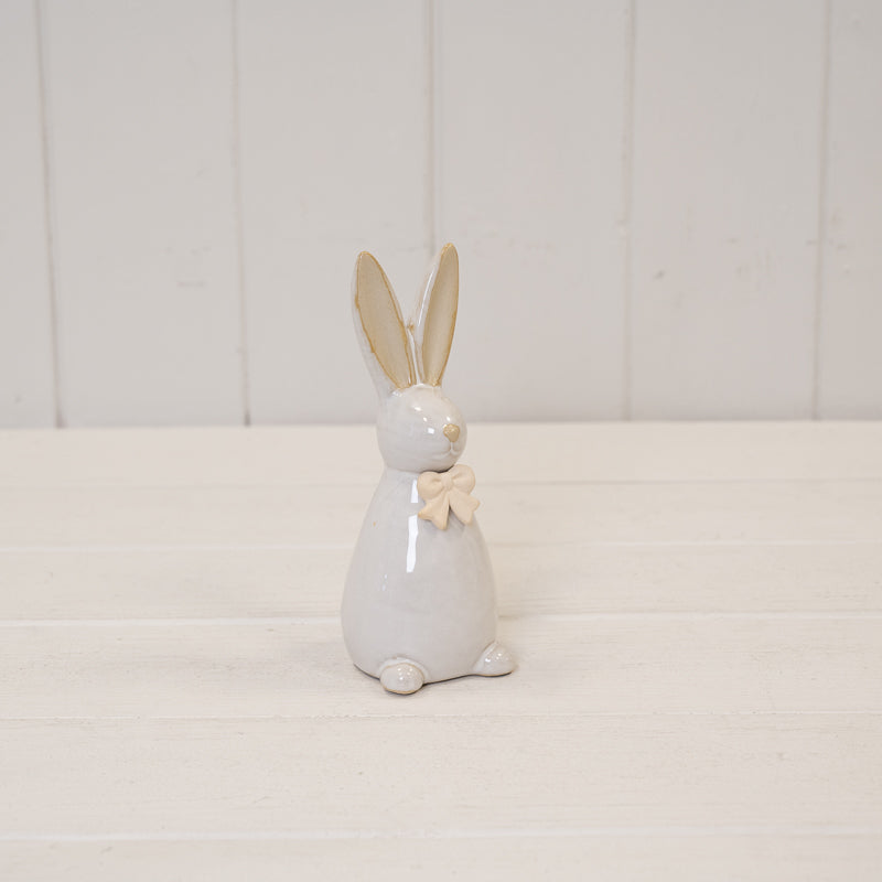 Small Ceramic Natural Rabbit With Bow Detail