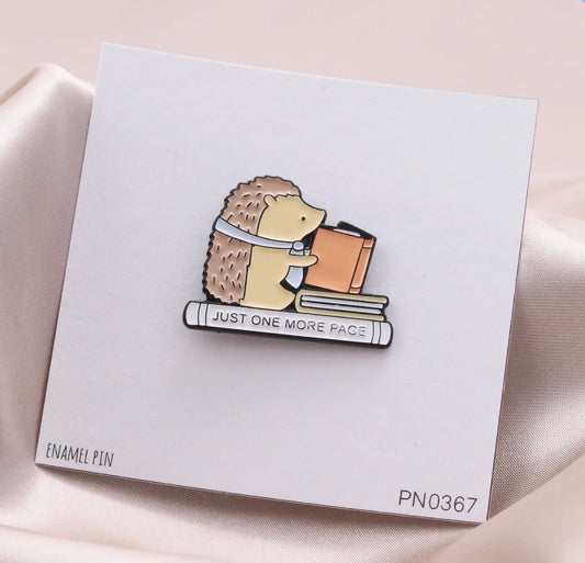 Attic Creations Just One More Page Reading Hedgehog Enamel Pin