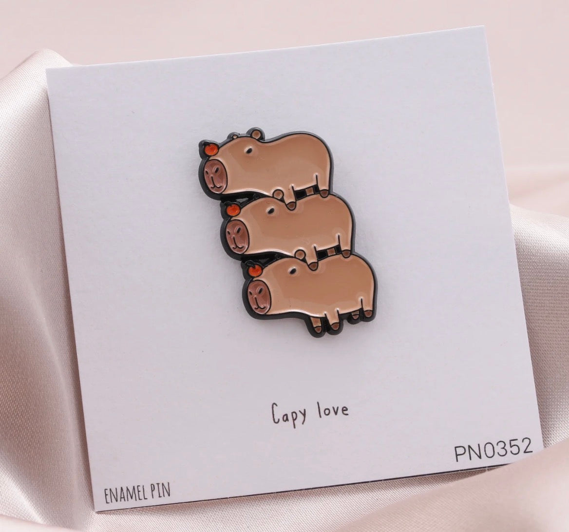 Attic Creations Capy Love Stacked Capybaras Enamel Pin Badge
