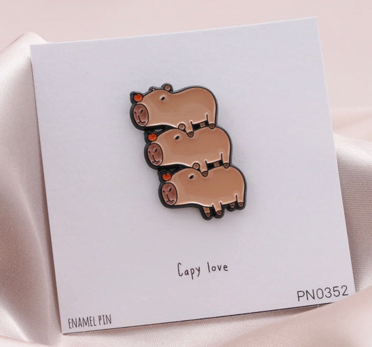 Attic Creations Capy Love Stacked Capybaras Enamel Pin Badge