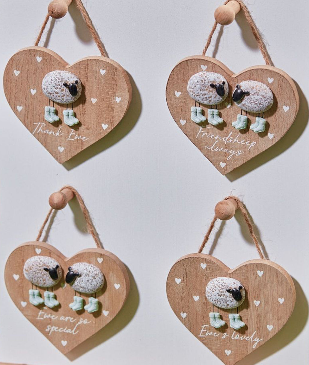 Wooden Sheep Heart Hanging Decoration
