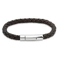 Unique & Co Men’s Dark Brown Leather Bracelet with Polished Steel Pusher Clasp Size 21cm