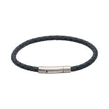 Unique & Co  Men’s Dark Blue Skinny Bracelet with Polished Steel Pusher Clasp Size 19cm