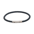 Unique & Co Men’s Skinny Antique Blue Leather Bracelet with Polished Steel Pusher Size 19cm
