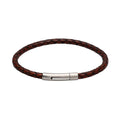 Unique & Co Men’s Skinny Antique Dark Brown Leather Bracelet with Polished Steel Pusher Size 19cm