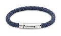 Unique & Co Men’s Blue Leather Bracelet with Polished Steel Pusher Clasp Size 19cm