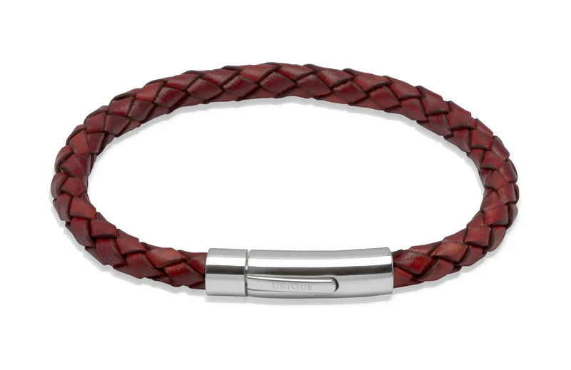 Unique & Co Men’s Antique Tan Leather Bracelet with a Steel Pusher Clasp Size 19cm