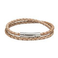 Unique & Co Women’s Double Natural Leather Bracelet with Steel Pusher Clasp Size 19cm