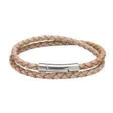 Unique & Co Women’s Double Natural Leather Bracelet with Steel Pusher Clasp Size 19cm