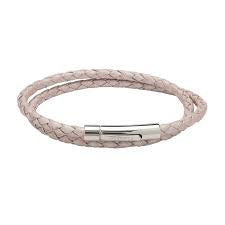 Unique & Co Women's Double Metallic Pink Leather Bracelet with Steel Pusher Clasp Size 19cm