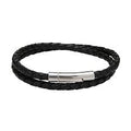 Unique & Co Women’s Black Double Leather Bracelet with Steel Pusher Clasp Size 19cm