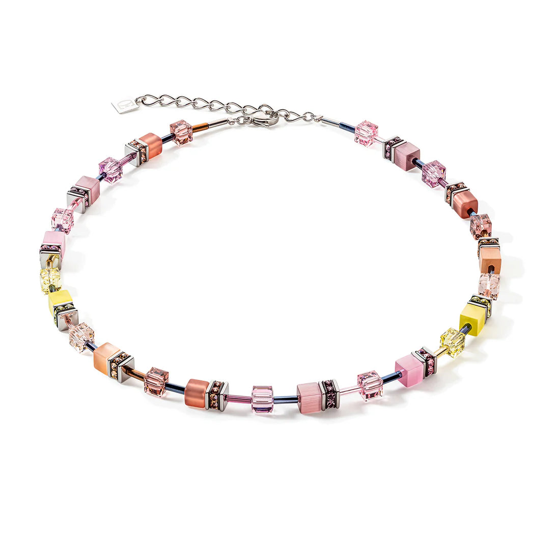 Coeur De Lion Ladies GeoCUBE Iconic Necklace Silver Pink/Yellow