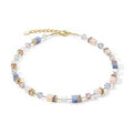 Coeur De Lion Ladies GeoCUBE Gold Pastel Blue Pink Mixed Necklace