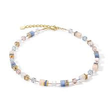 Coeur De Lion Ladies GeoCUBE Gold Pastel Blue Pink Mixed Necklace