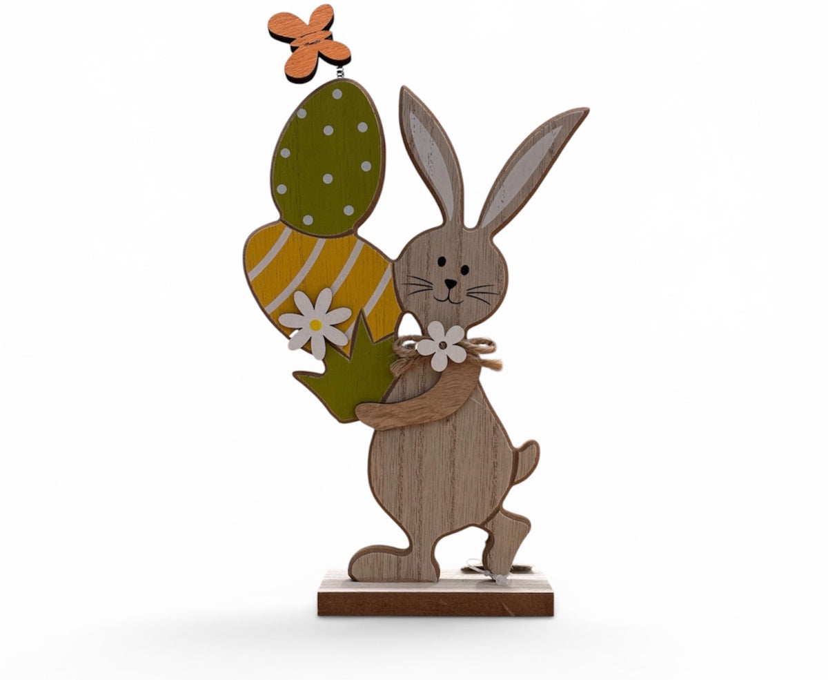 Wooden Bunny Holding Eggs Figure