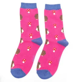 Miss Sparrow Hedgehogs & Toadstools Socks Hot Pink